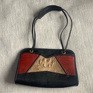 Vintage Tri-Color Crocodile Embossed Handbag